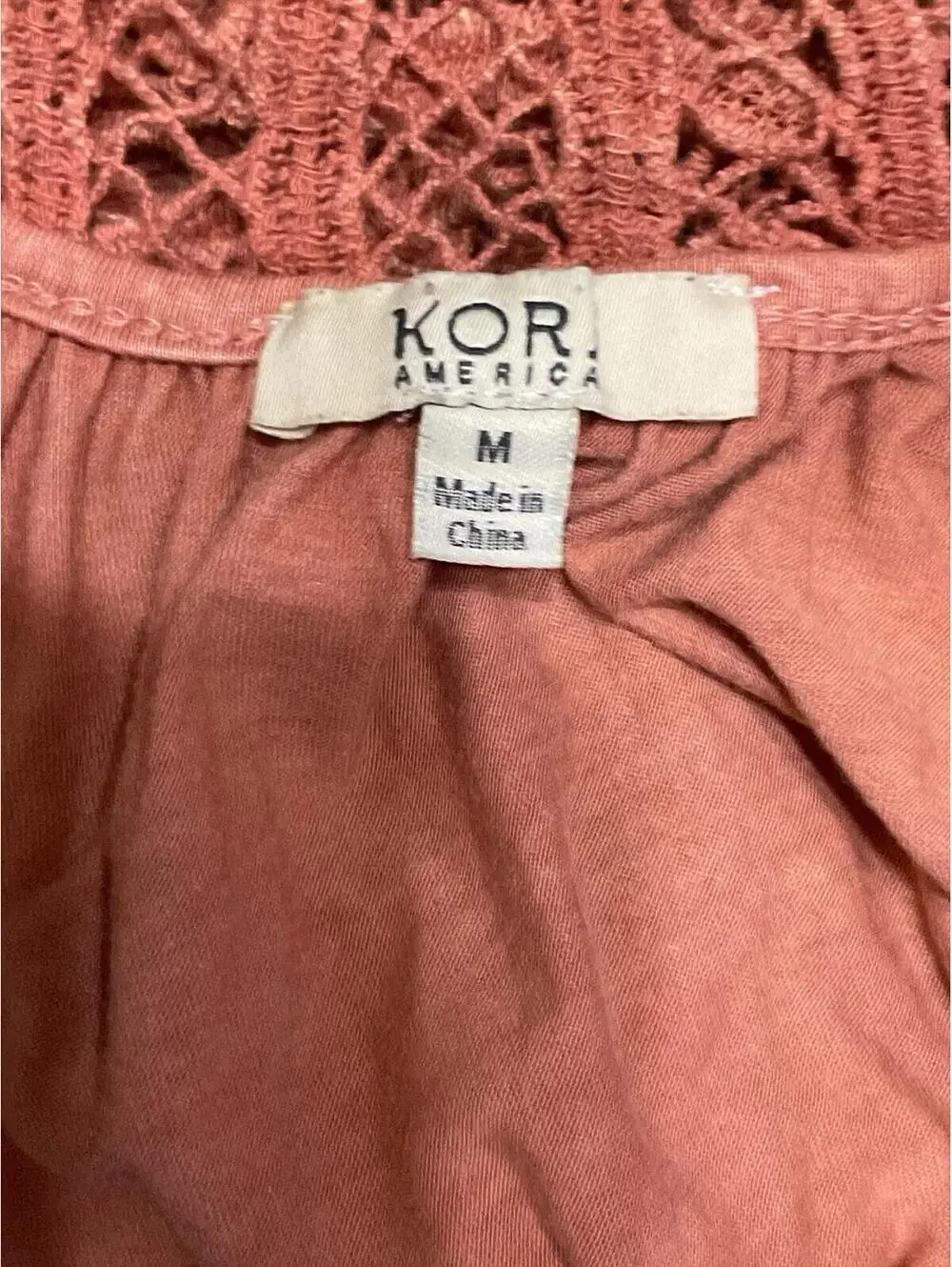 KORI AMERICA Cardigan M Peach Boho Crochet Back Open Front Kimono Preloved - A9